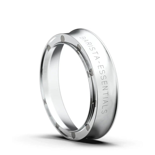 Zilveren Barista-Essentials doseerring voor espresso portafilter om gemalen koffie beter in het filterbakje te houden