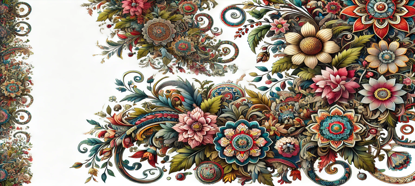 Bedrukte koffiemok met florale print en vrolijke bloemen.