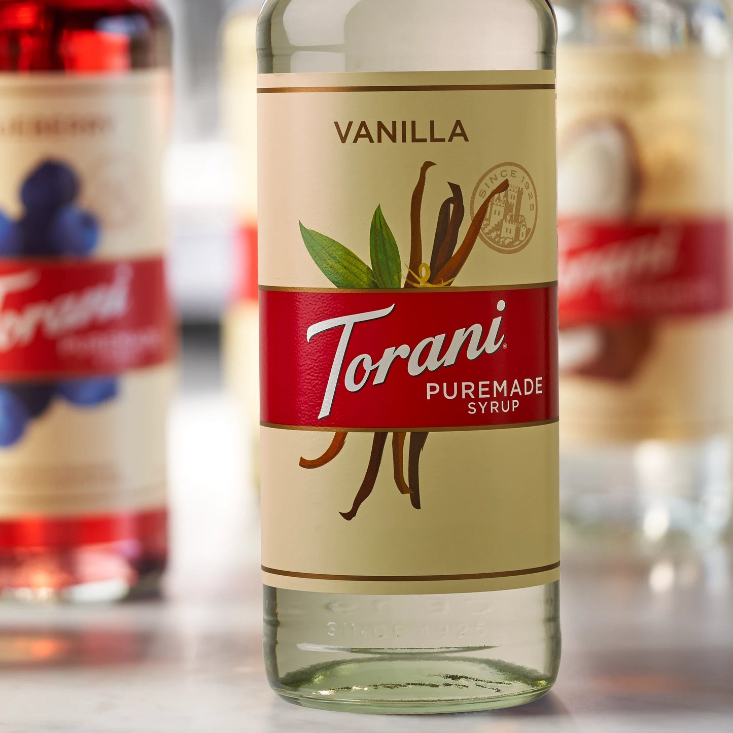 Torani PureMade Vanilla siroop gebruikt voor bij vers gebrande koffiebonen.