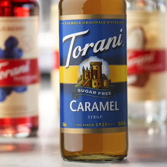 Veelzijdige Torani suikervrije karamelsiroop – perfect voor koffie, thee, desserts en meer!