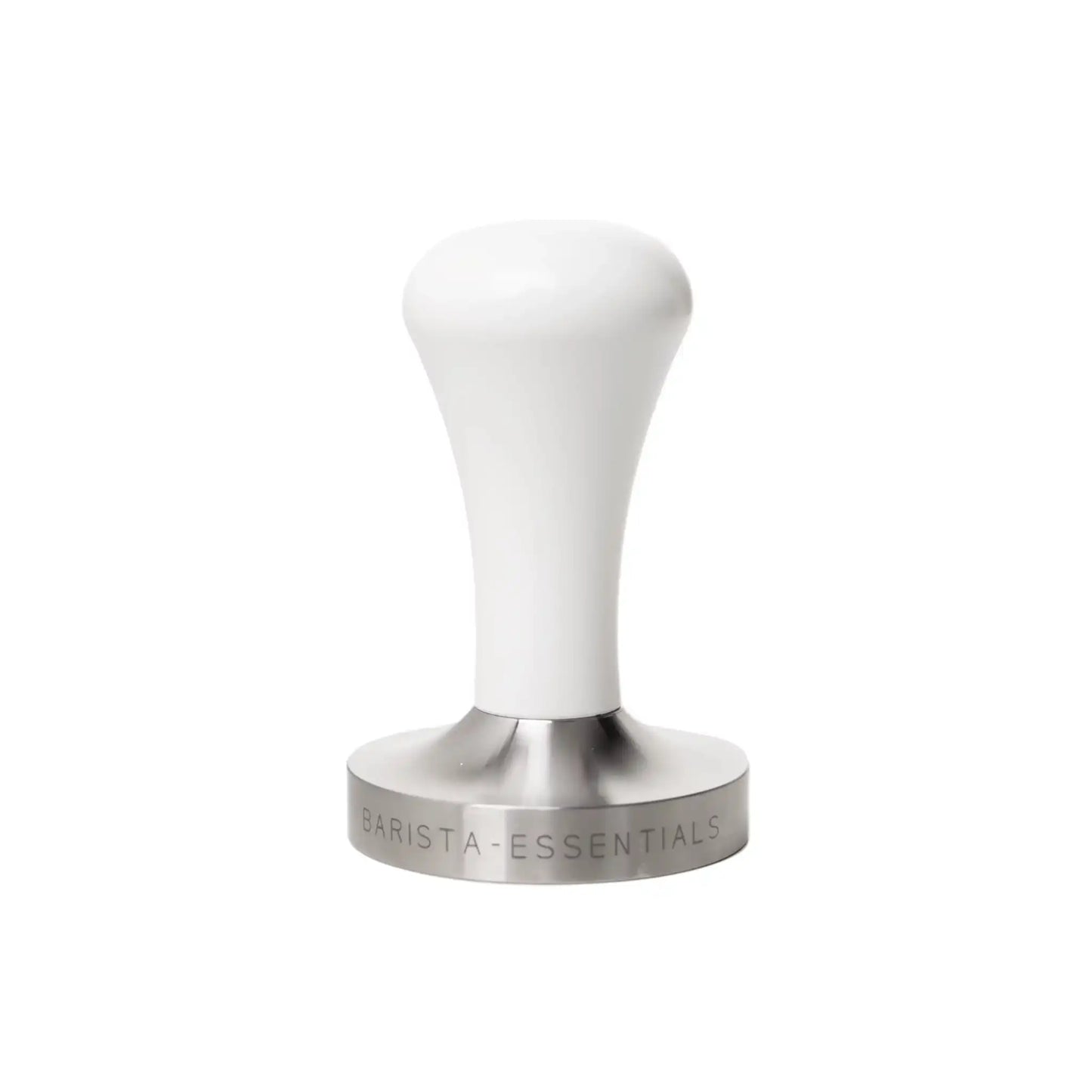 Witte espresso tamper 58mm met RVS basis als lichte variant voor een cleane thuisbarista setup
