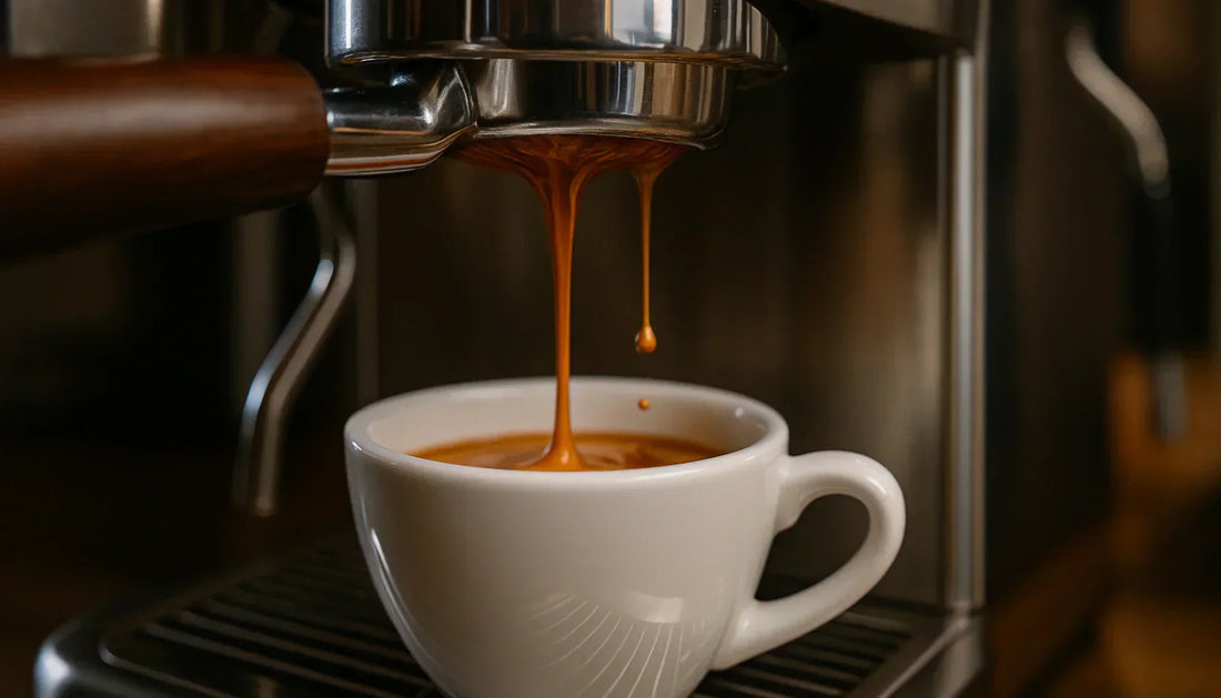 Espresso-extractie met een naked portafilter van Barista Essentials.