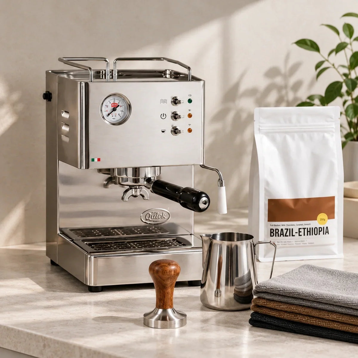 Koffiehoek als gebruiksomgeving met losse baristatools; geen gezamenlijk starterspakket