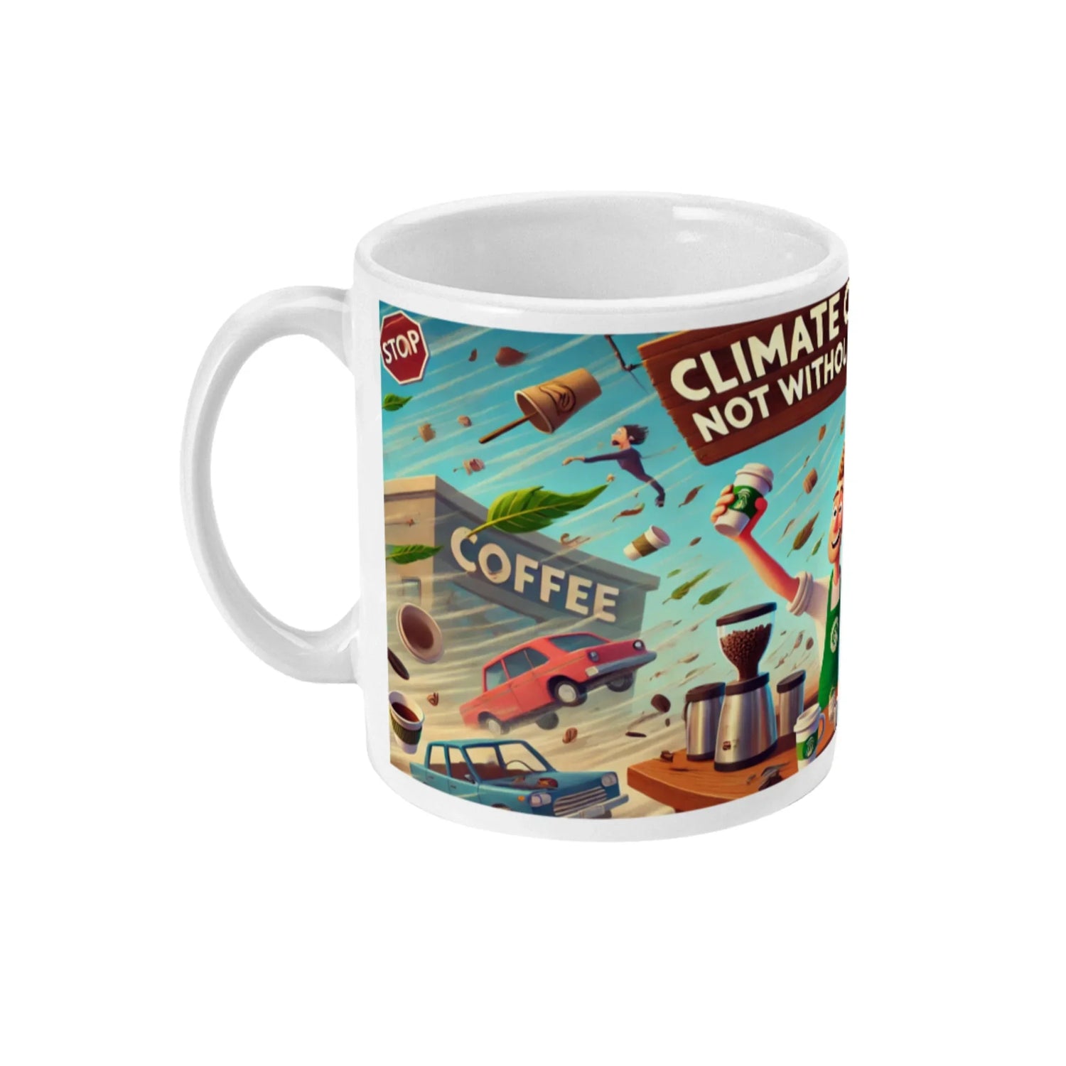 Collectie koffie mok met koffie gerelateerde bedrukking