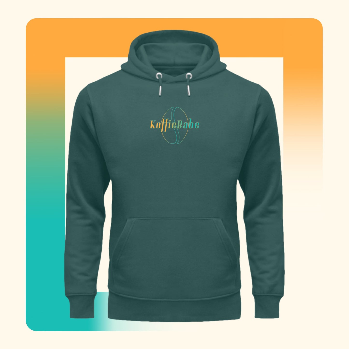 Koffie Babe Hoodie Unisex Organic groen. Productafbeelding vooraanzicht.