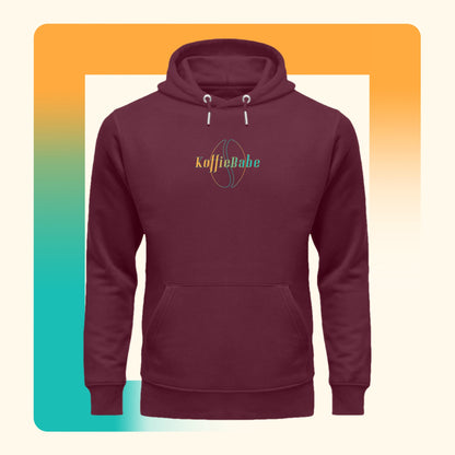 Koffie Babe Hoodie Unisex Organic rood. Productafbeelding vooraanzicht.