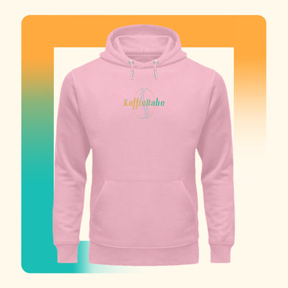 Koffie Babe Hoodie Unisex Organic roze. Productafbeelding vooraanzicht.