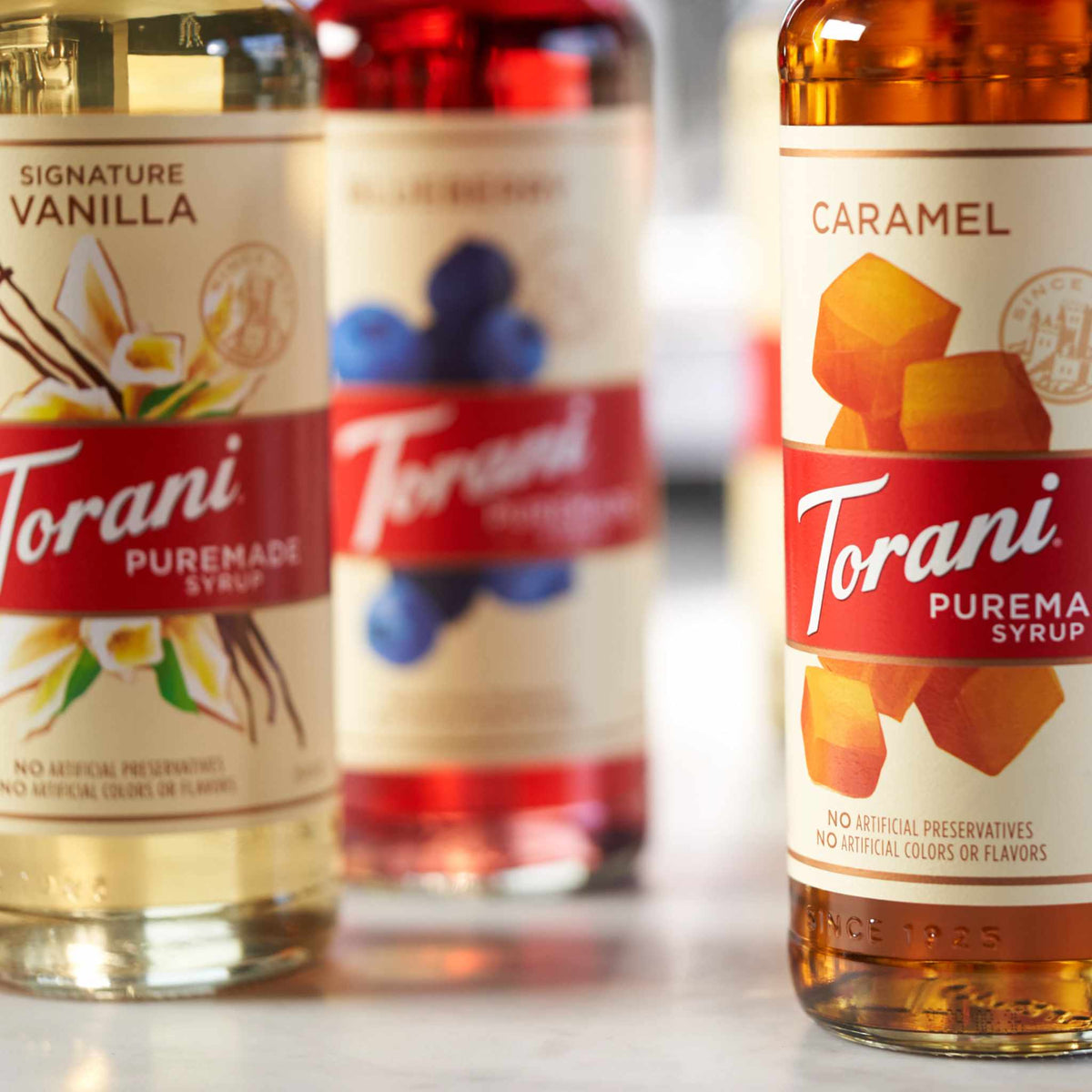Torani koffie siroop in Nederland kopen? Koop vanuit het Torani koffiesiroop assortiment smaken als Vanille, Hazelnoot of Salted Caramel. De Torani Siroop is een echt Amerikaans product, voor een heerlijke aanvulling op jouw cappuccino.