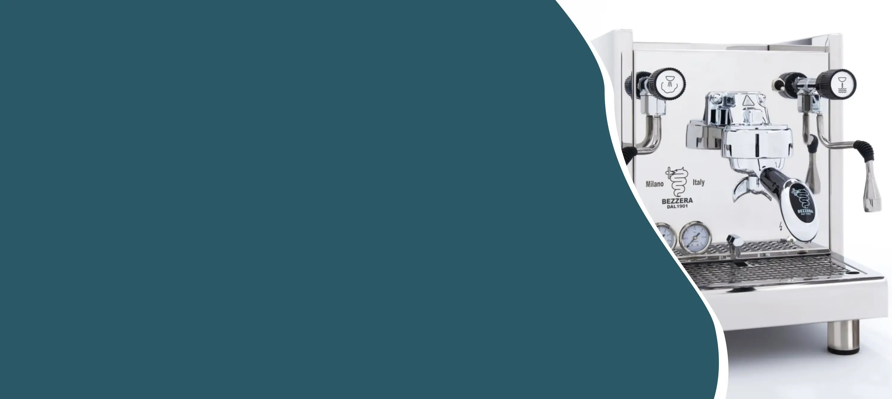 Banner met een bezzera espressomachine waarop een prive barista workshop aan huis gegeven wordt.