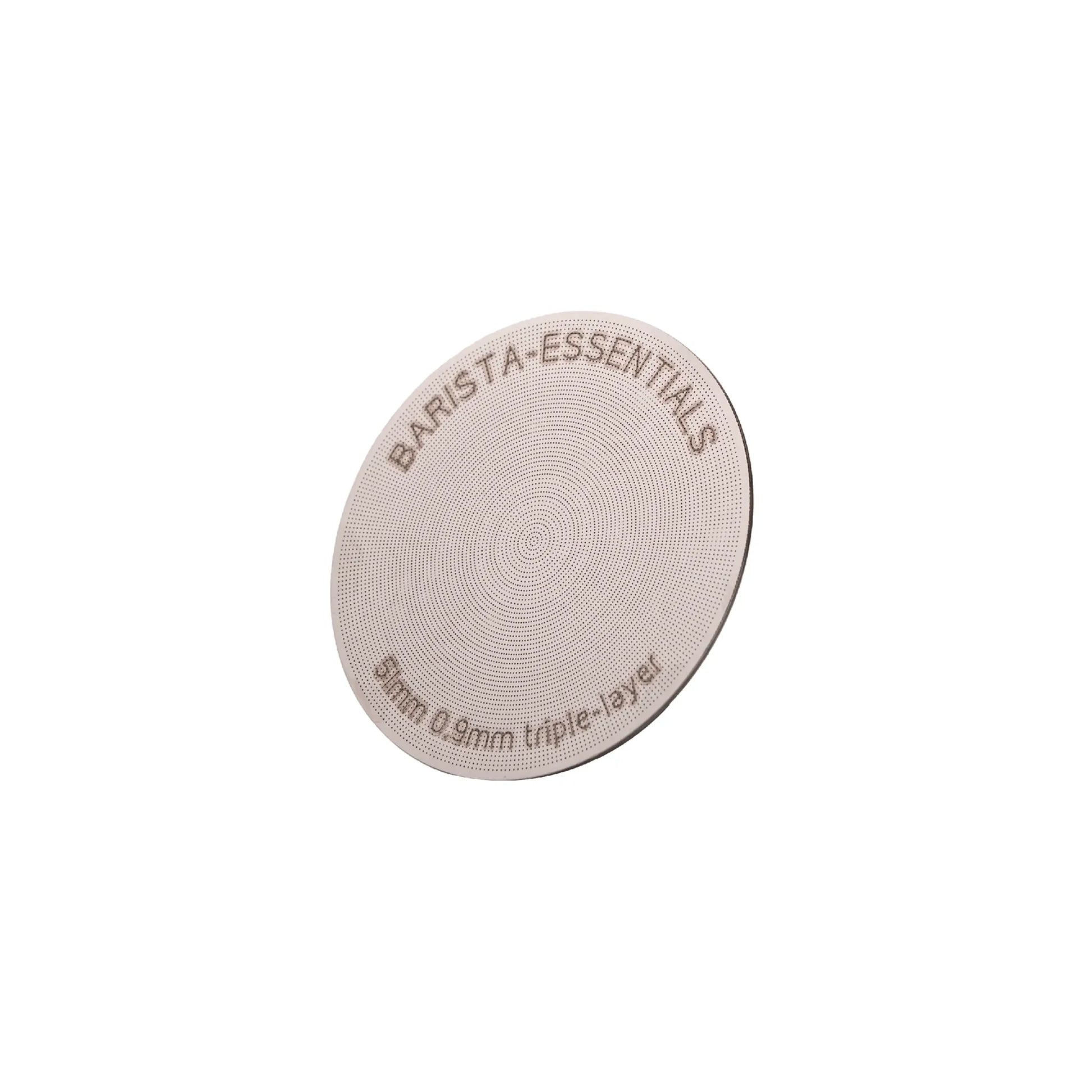 Barista Essentials Puck Screen V2 51mm van RVS met triple-layer filter voor compacte portafilter espressomachines.