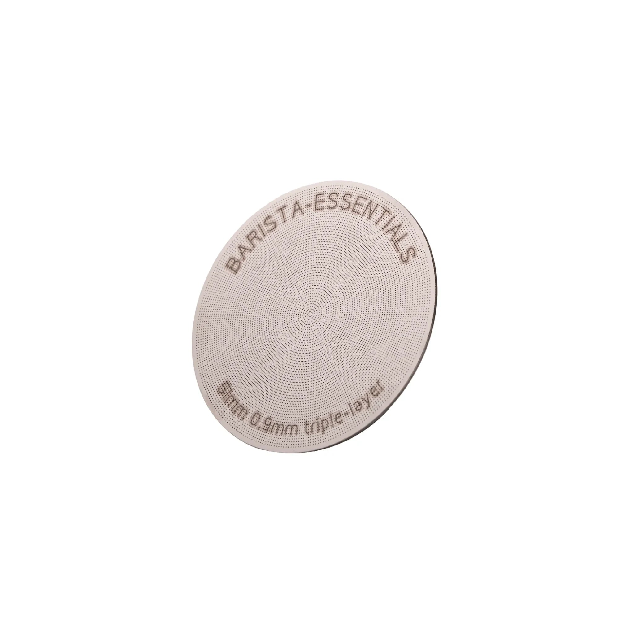 Barista Essentials Puck Screen V2 51mm van RVS met triple-layer filter voor compacte portafilter espressomachines.