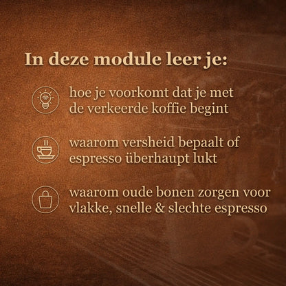 Overzicht van wat je leert over branddatum en versheid van koffiebonen en hoe dit crema smaak en extractie van espresso beïnvloedt