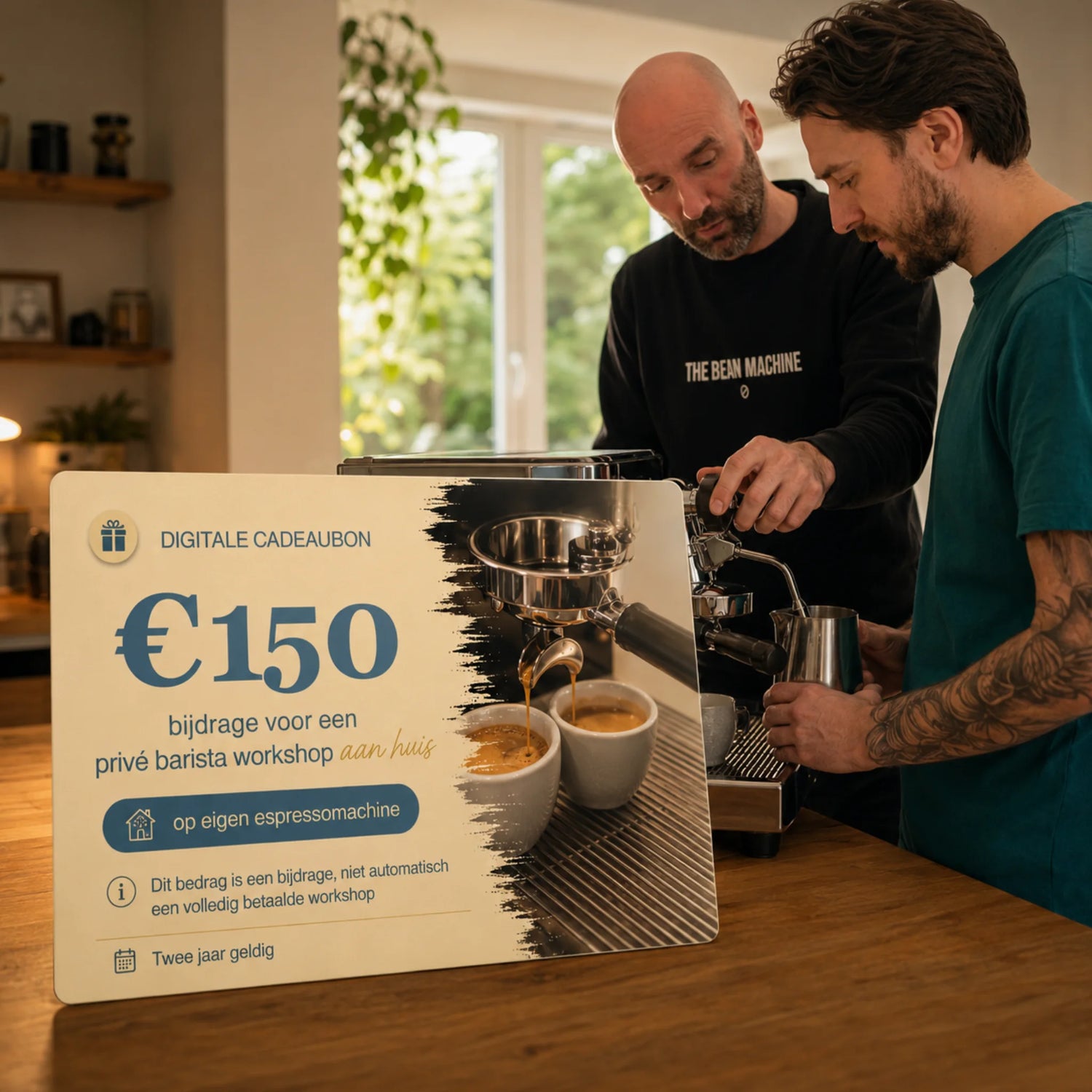 Digitale cadeaubon als bijdrage aan een privé barista workshop aan huis op de eigen espressomachine.
