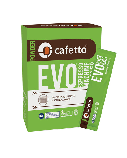 Doos Cafetto EVO met een los reinigingszakje voor espressomachines