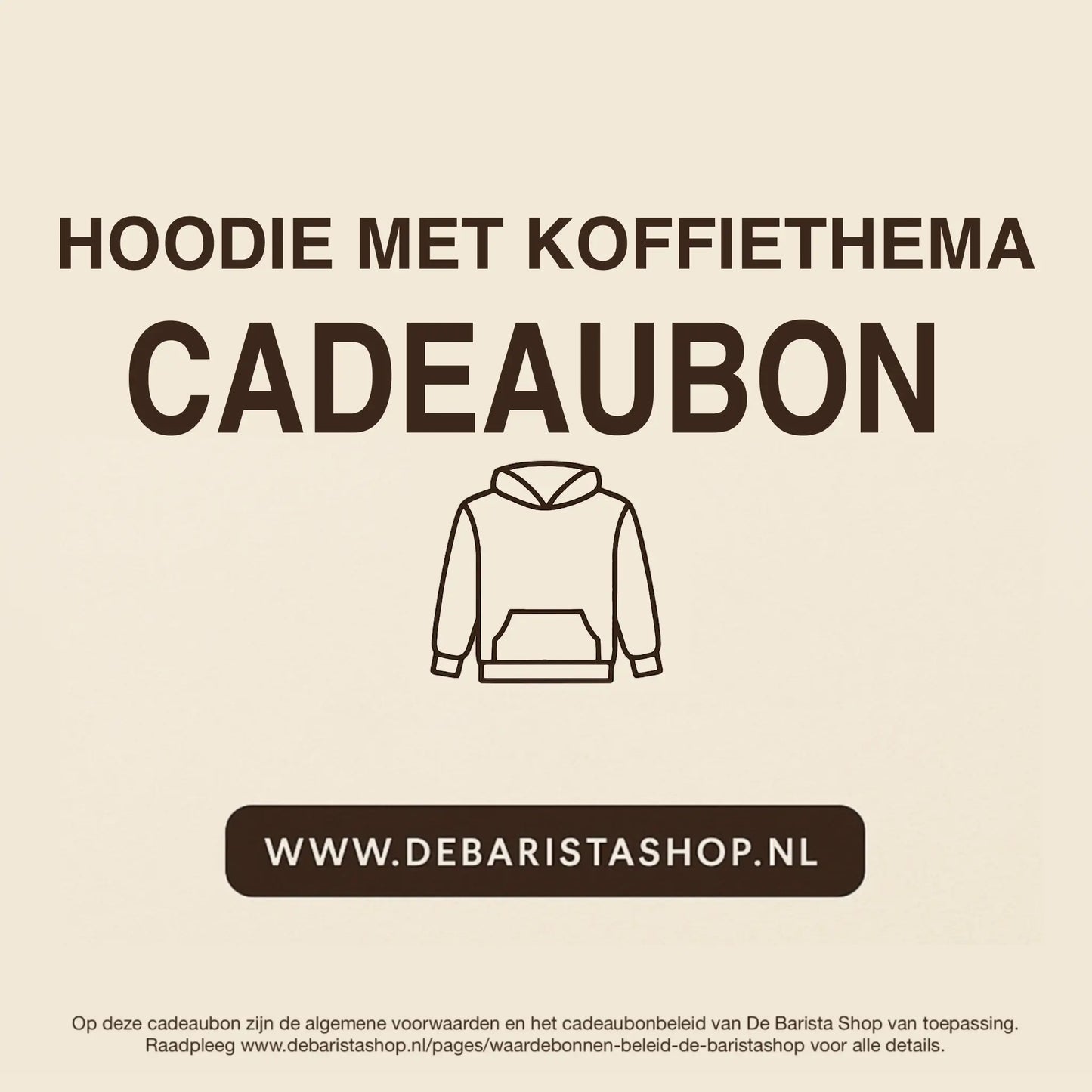 Digitale cadeaubon voor hoodie met koffiethema van De Barista Shop met minimalistisch hoodie icoon, perfect cadeau voor koffieliefhebbers – de online giftcard is inwisselbaar voor hoodies met koffieprints, art en opdrukken. Direct online te bestellen en te verzenden via debaristashop.nl.