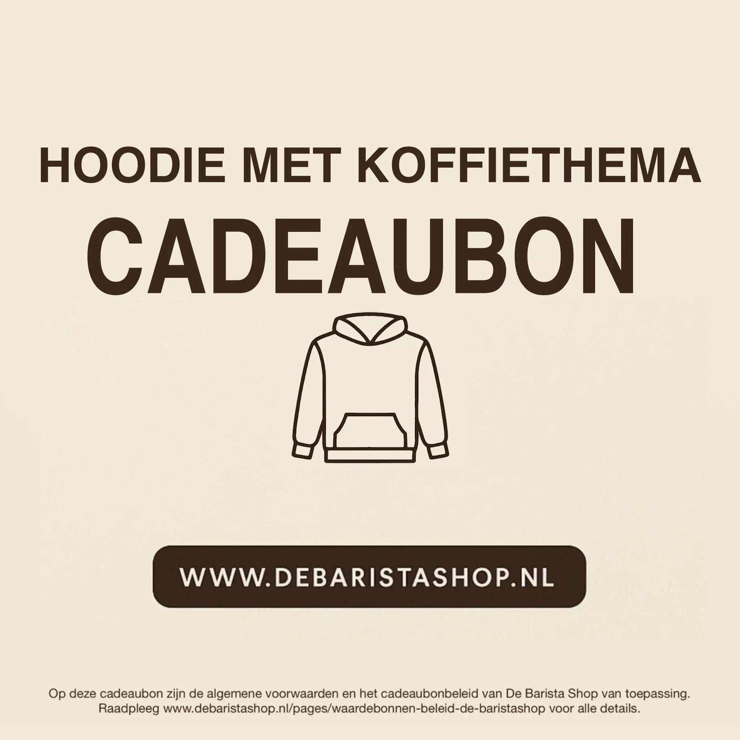 Digitale cadeaubon voor hoodie met koffiethema van De Barista Shop met minimalistisch hoodie icoon, perfect cadeau voor koffieliefhebbers – de online giftcard is inwisselbaar voor hoodies met koffieprints, art en opdrukken. Direct online te bestellen en te verzenden via debaristashop.nl.