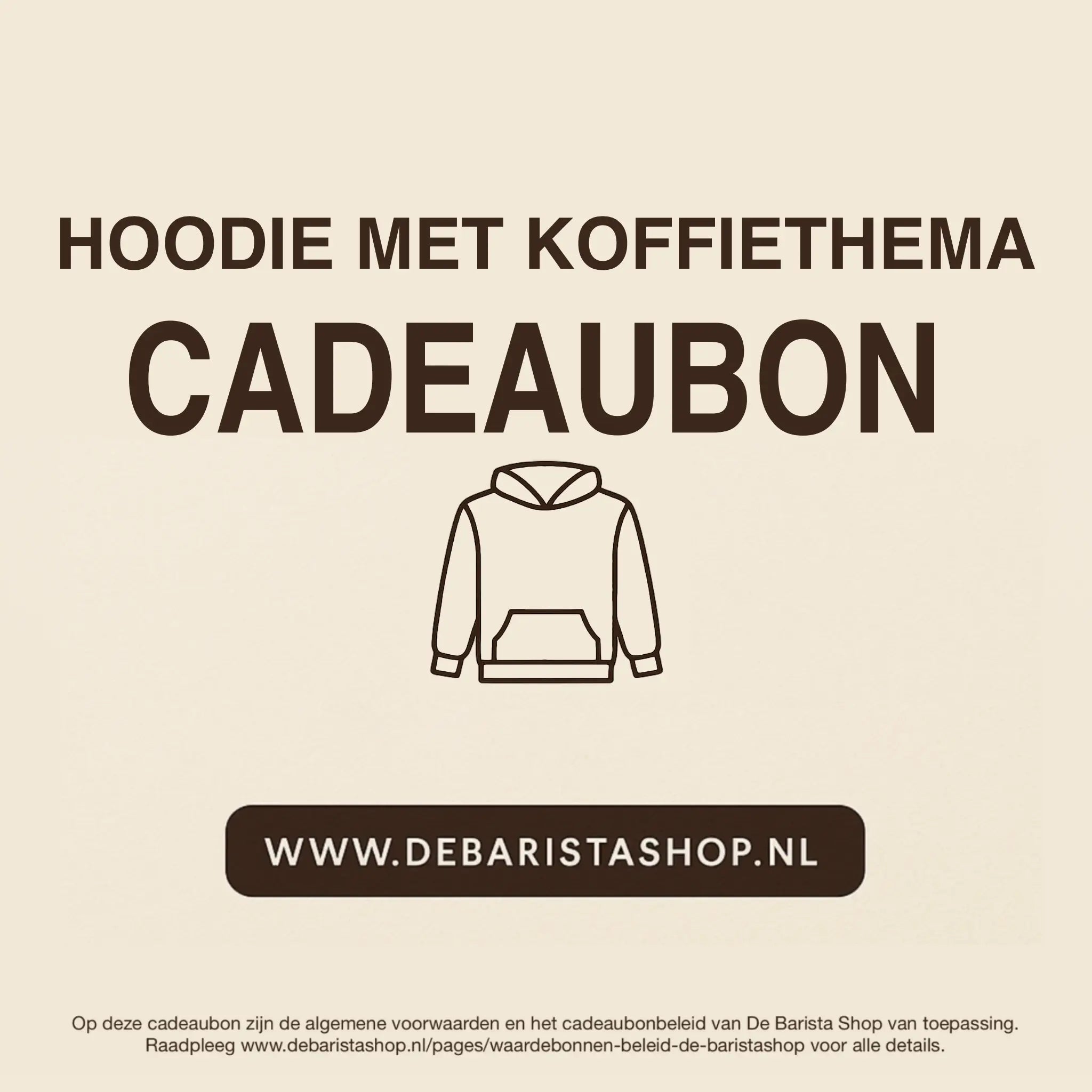 Digitale cadeaubon voor hoodie met koffiethema van De Barista Shop met minimalistisch hoodie icoon, perfect cadeau voor koffieliefhebbers – de online giftcard is inwisselbaar voor hoodies met koffieprints, art en opdrukken. Direct online te bestellen en te verzenden via debaristashop.nl.