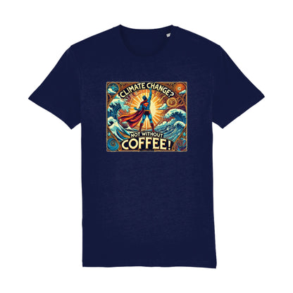 eco vriendelijk superheld klimaatverandering koffie design tshirt blauw Barista Shop