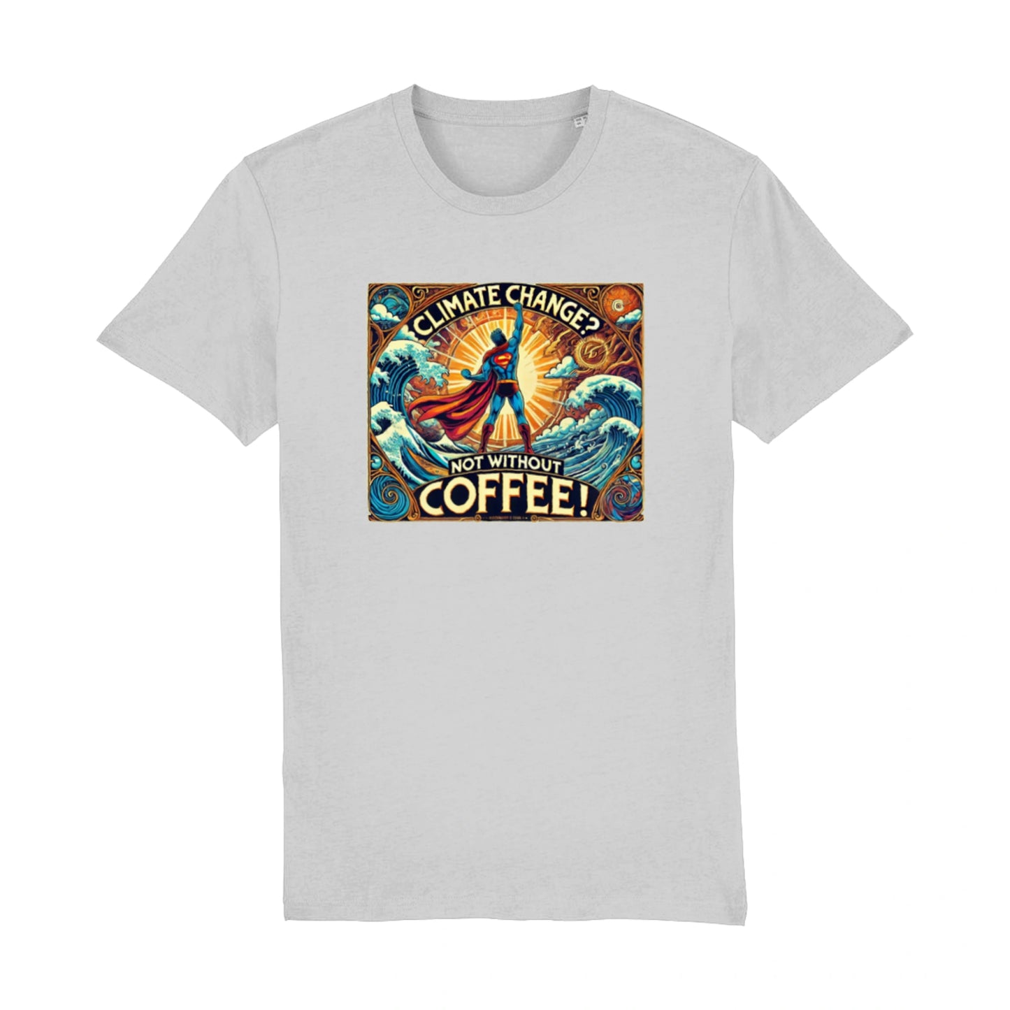 eco vriendelijk superheld klimaatverandering koffie design tshirt grijs Barista Shop