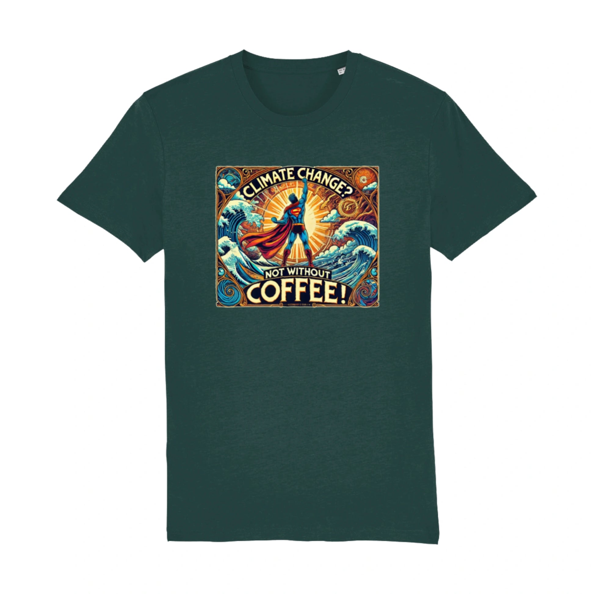 eco vriendelijk superheld klimaatverandering koffie design tshirt groen Barista Shop