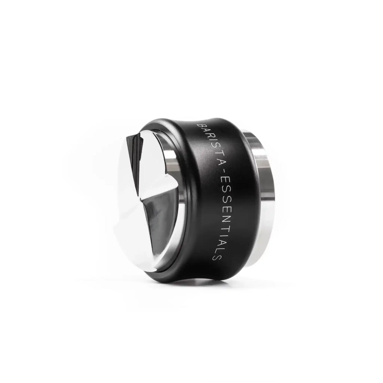 Zwarte espresso verdeler met tamper 58,5 mm voor nauwkeurige pasvorm in professionele portafilters. Espresso verdeler en tamper 58,5 mm in zwart gebruikt bij La Marzocco espressomachines voor consistente shots