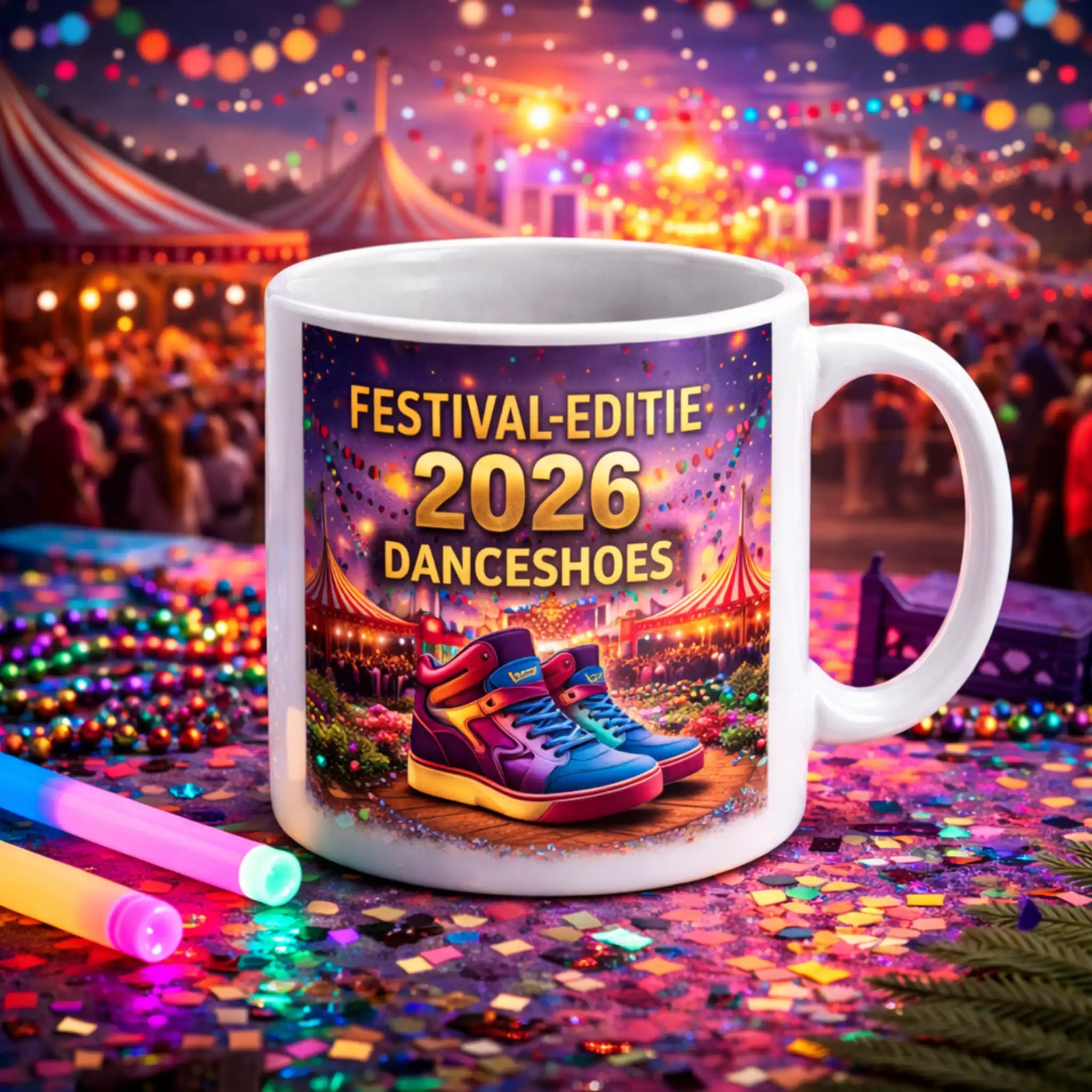 Festival merchandise mok 2026 als limited edition, gepersonaliseerd voor dance events, nightlife en tijdelijke campagnes.