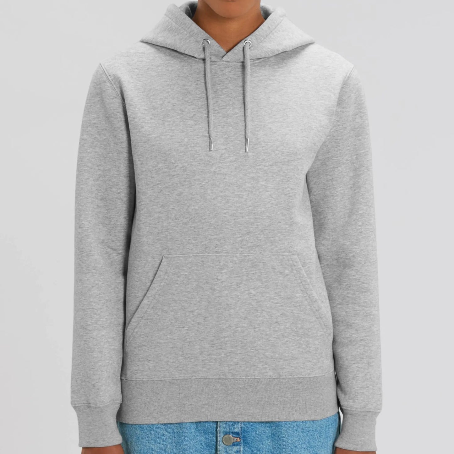 Hoodie organic grijs met koffie afbeelding Bubble Me quote op rug. Productafbeelding achterkant 7.