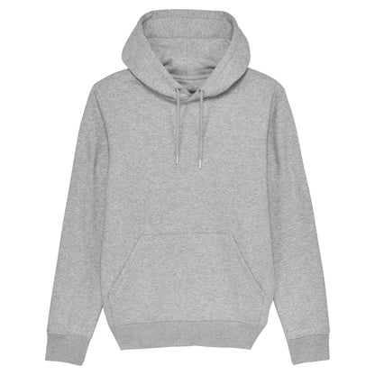 Hoodie organic grijs met koffie afbeelding Bubble Me quote op rug. Productafbeelding achterkant 8.