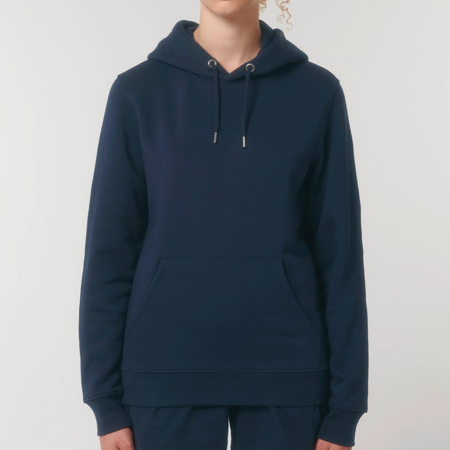 Hoodie organic blauw met grappige koffie tekst Coffee Set Go op de achterkant. Productafbeelding voorkant 4.