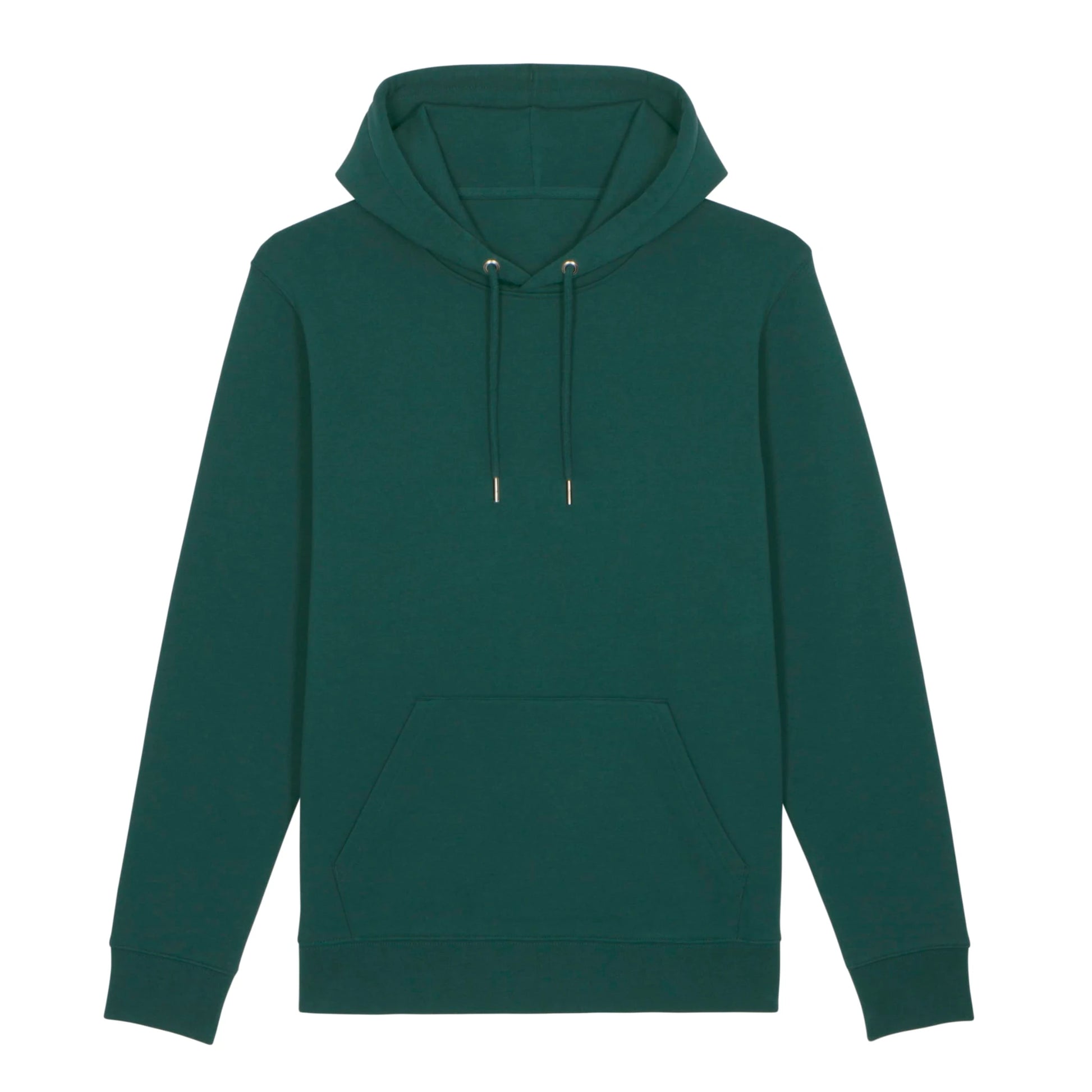 Hoodie groen met koffie tekst Coffee Never Stops op achterkant.