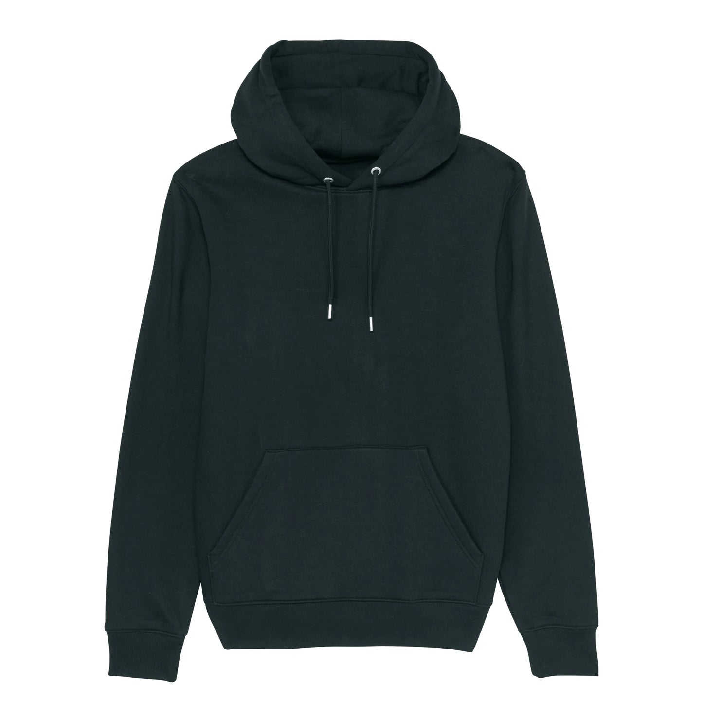 Hoodie organic zwart met koffie afbeelding van Chemex en Brilliant Brew tekst op achterkant. Debaristashop en Geertjandebaristaman. Productafbeelding voorkant.