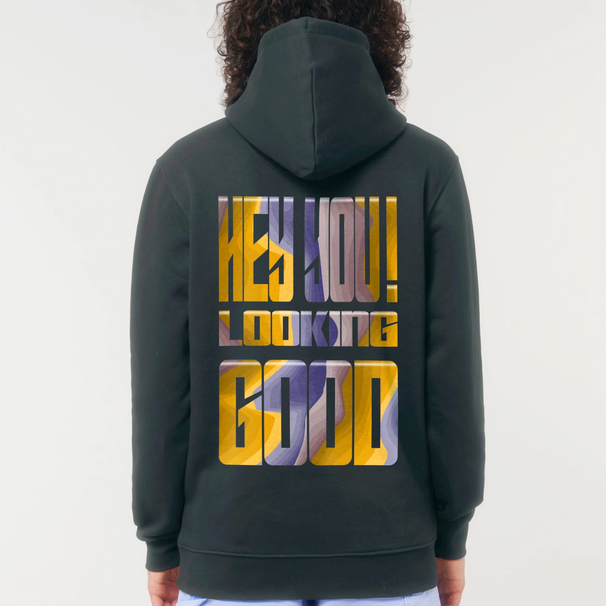 Hoodie zwart koffie afbeelding Hey You Looking Good achterkant 2.