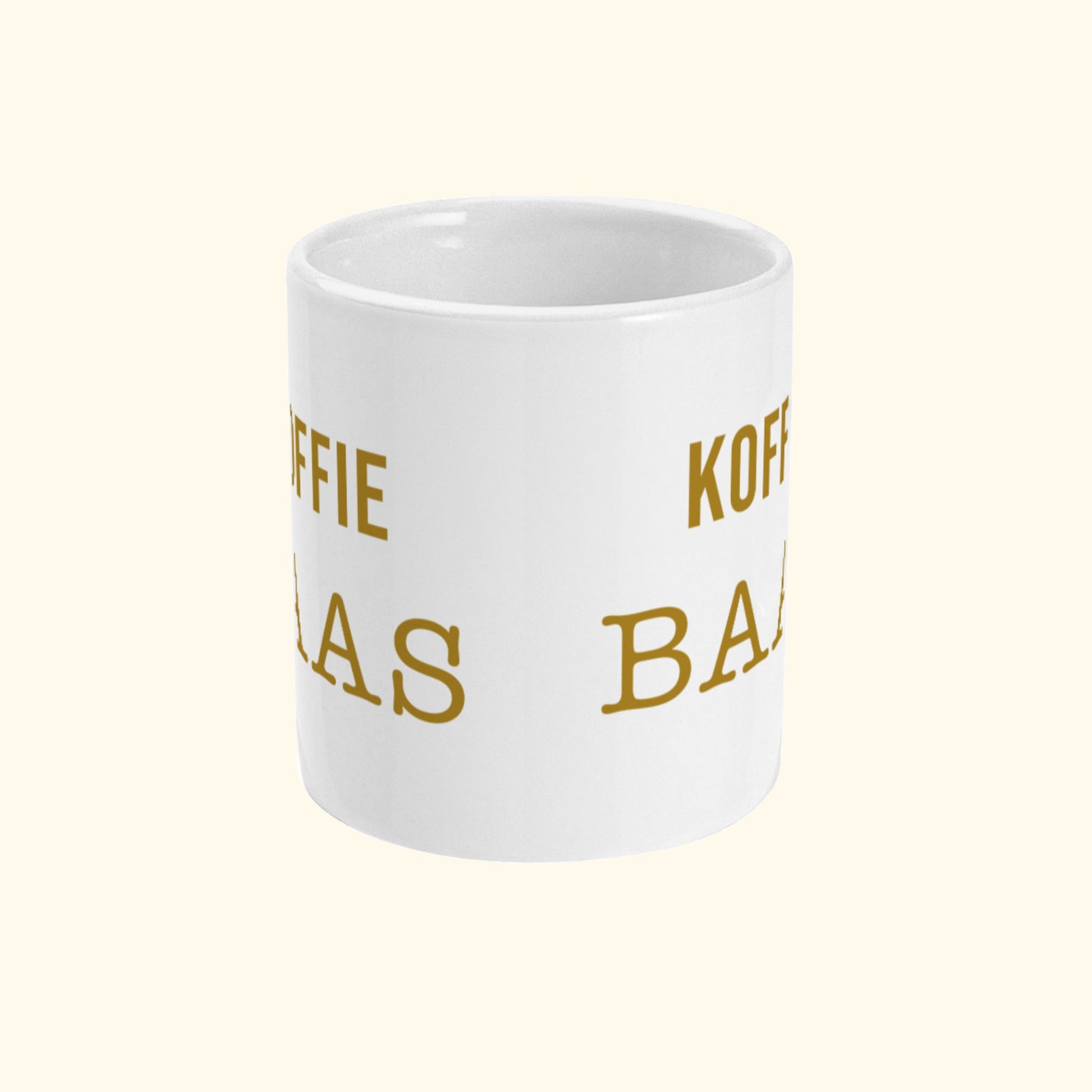 Koffie Mok Met Grappige Koffie Tekst Koffie Baas. Vooraanzicht.