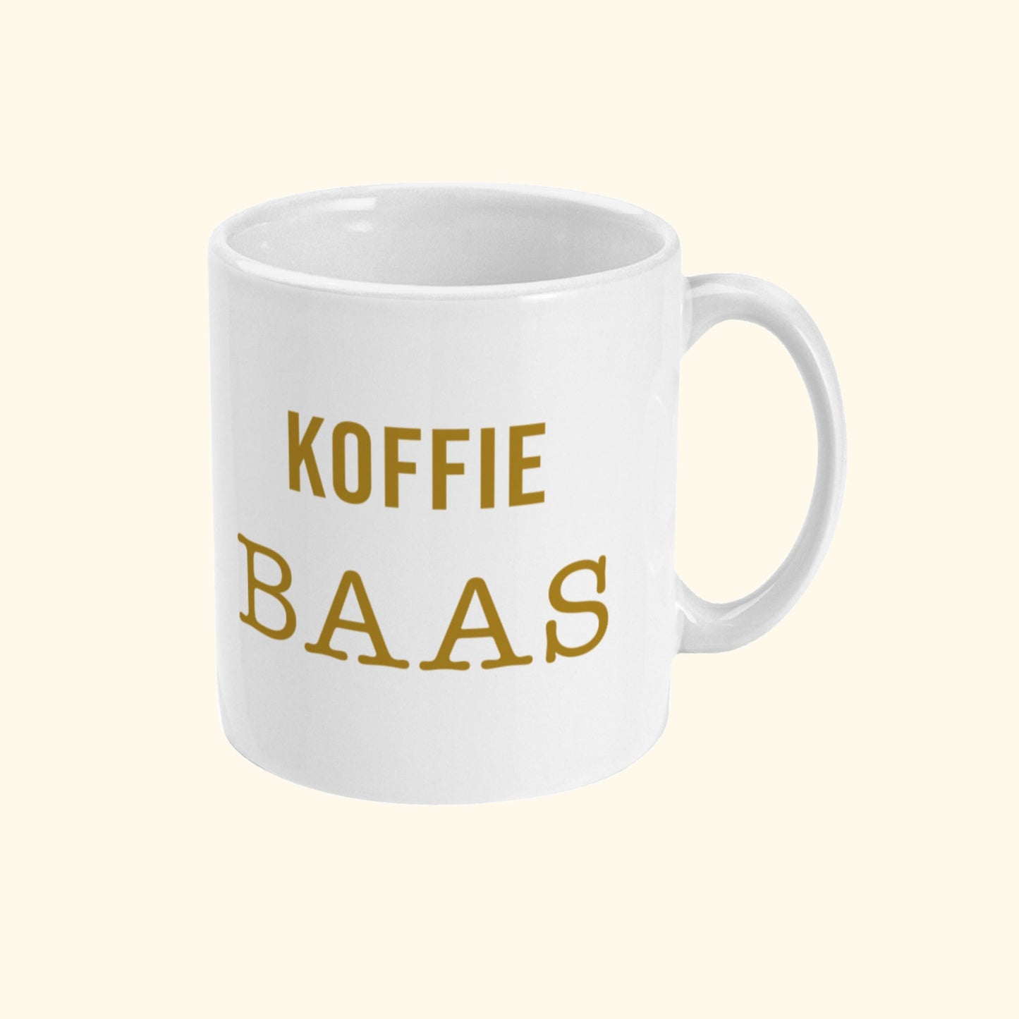 Koffie Mok Met Grappige Koffie Tekst Koffie Baas. Zijaanzicht.