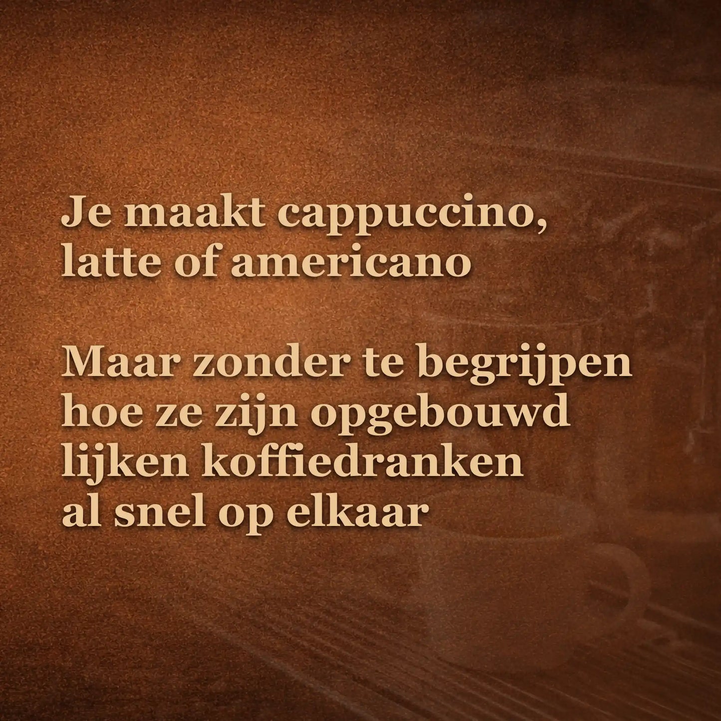 Thuisbarista maakt cappuccino en latte maar begrijpt de verhoudingen en opbouw niet zonder extra verdieping uit de bonusmodule
