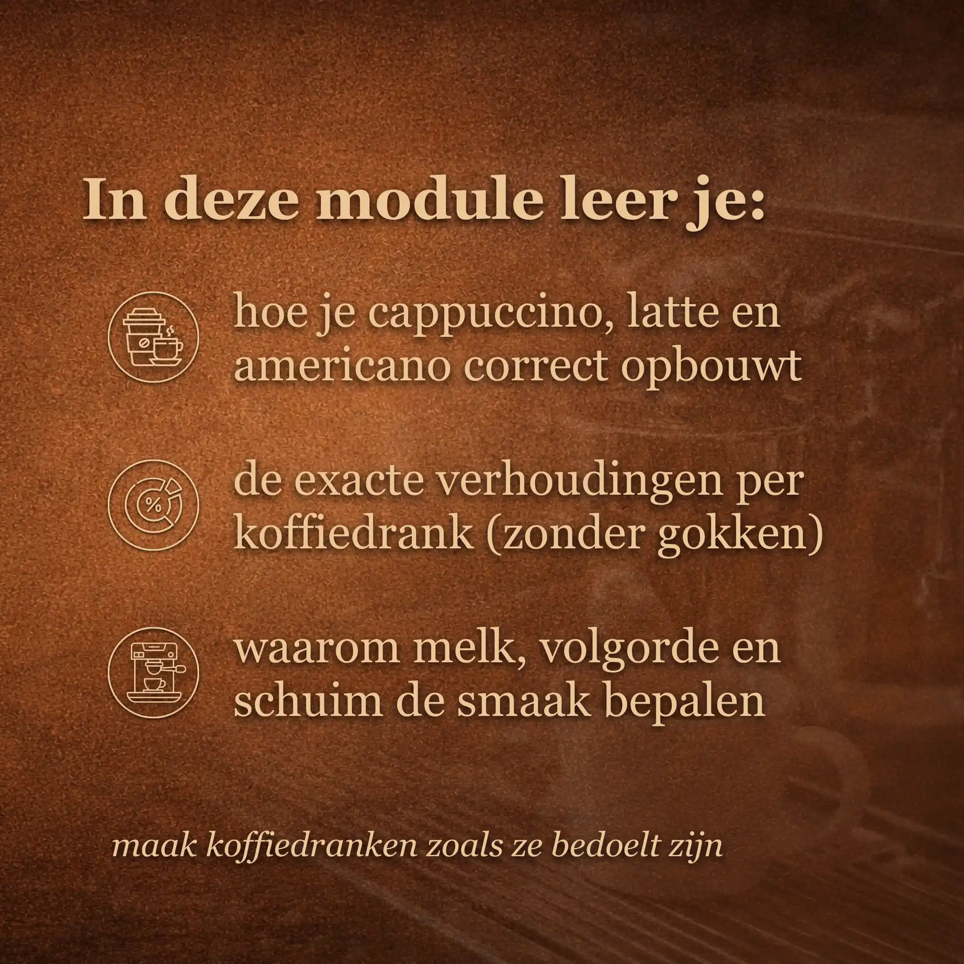 Overzicht van wat je leert over koffiedranken verhoudingen en hoe je cappuccino latte en americano correct opbouwt