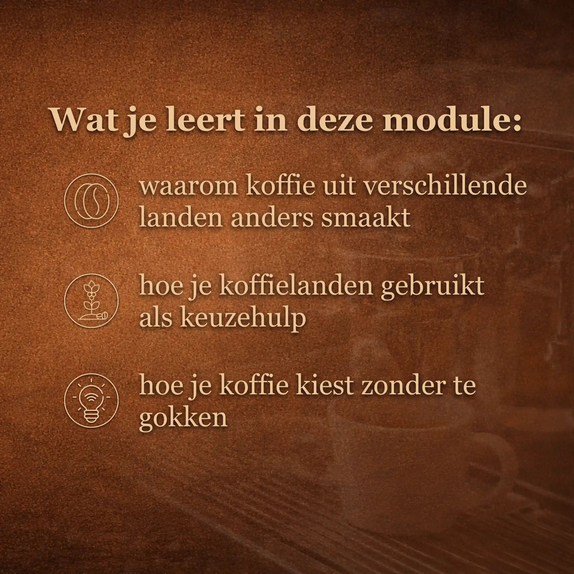 Overzicht van wat je leert over koffielanden en smaakprofielen en hoe herkomst de smaak van espresso beïnvloedt
