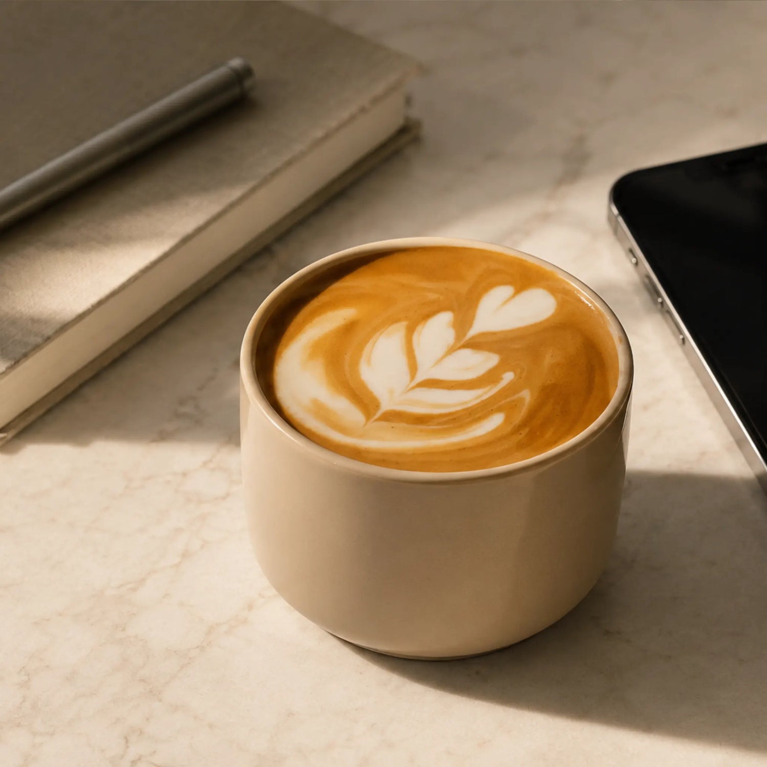 Bewust koffieritueel thuis met aandacht voor cafeïne en smaak in een cappuccino