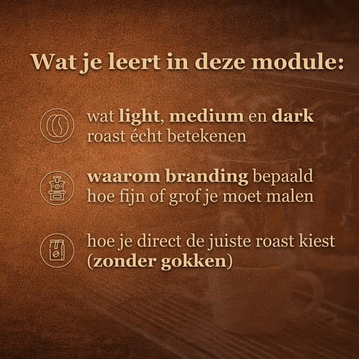 Overzicht van wat je leert over light medium en dark roast koffie en hoe branding de smaak en extractie van espresso beïnvloedt