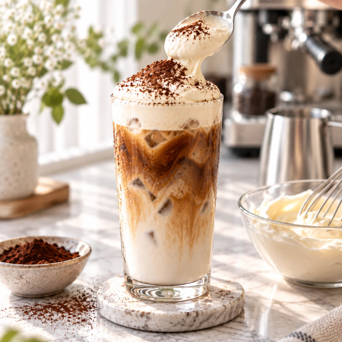 Romige mascarpone-topping voor een Tiramisu Latte