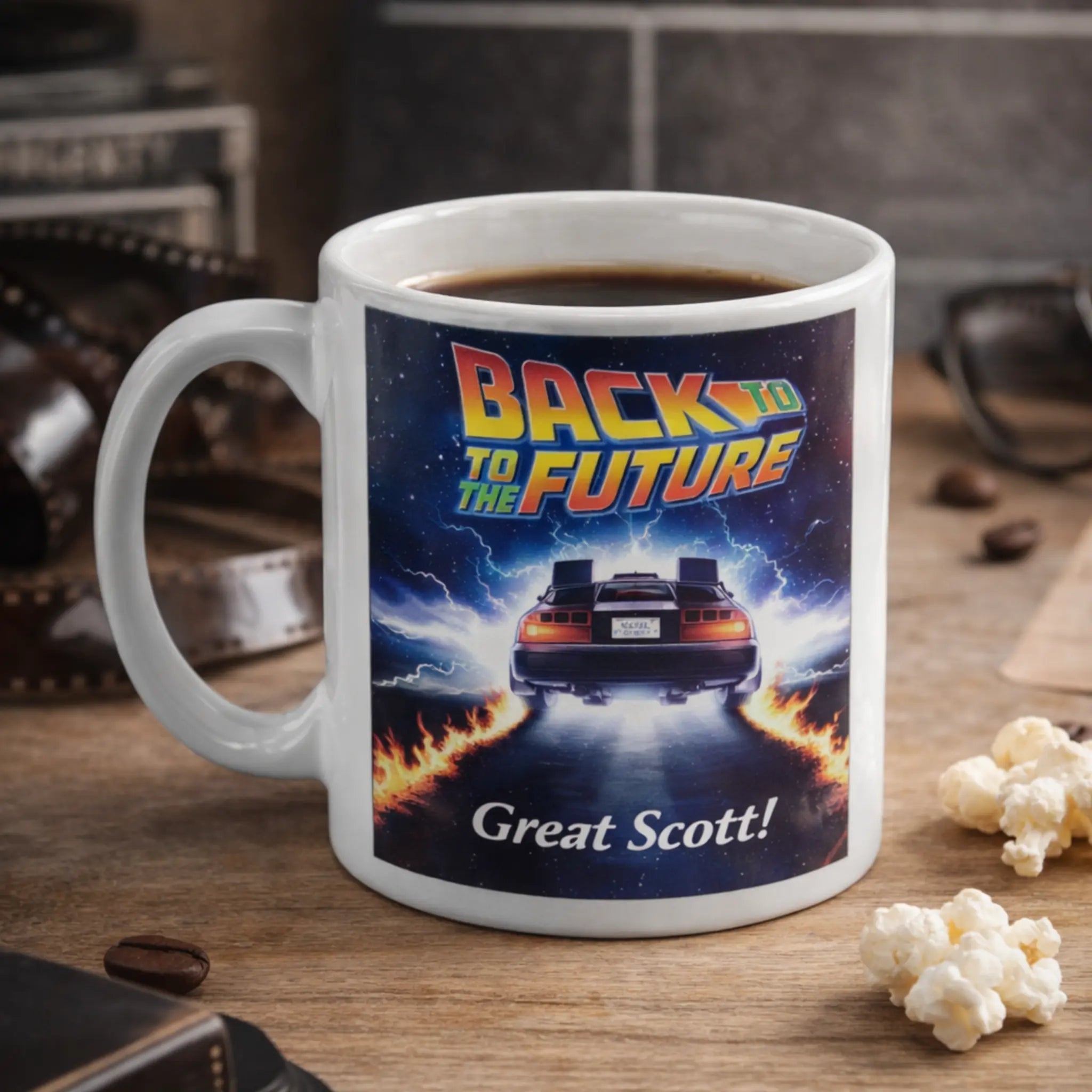 afbeelding van een mok met Back To The Future bedrukking. Laat je mok bedrukken en ontwerpen met je favoriete film of televisie serie.