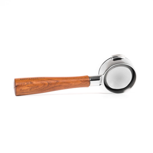 Naked portafilter 58 mm hout voor E61: los op een witte achtergrond