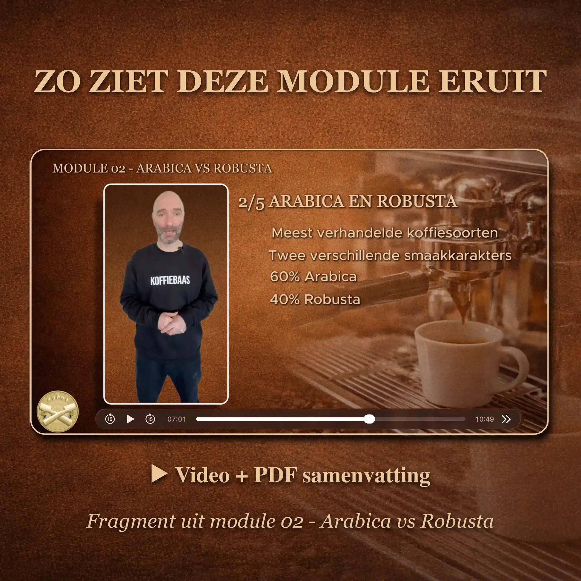 Preview van online barista module over arabica en robusta inclusief video en pdf samenvatting voor espresso thuis