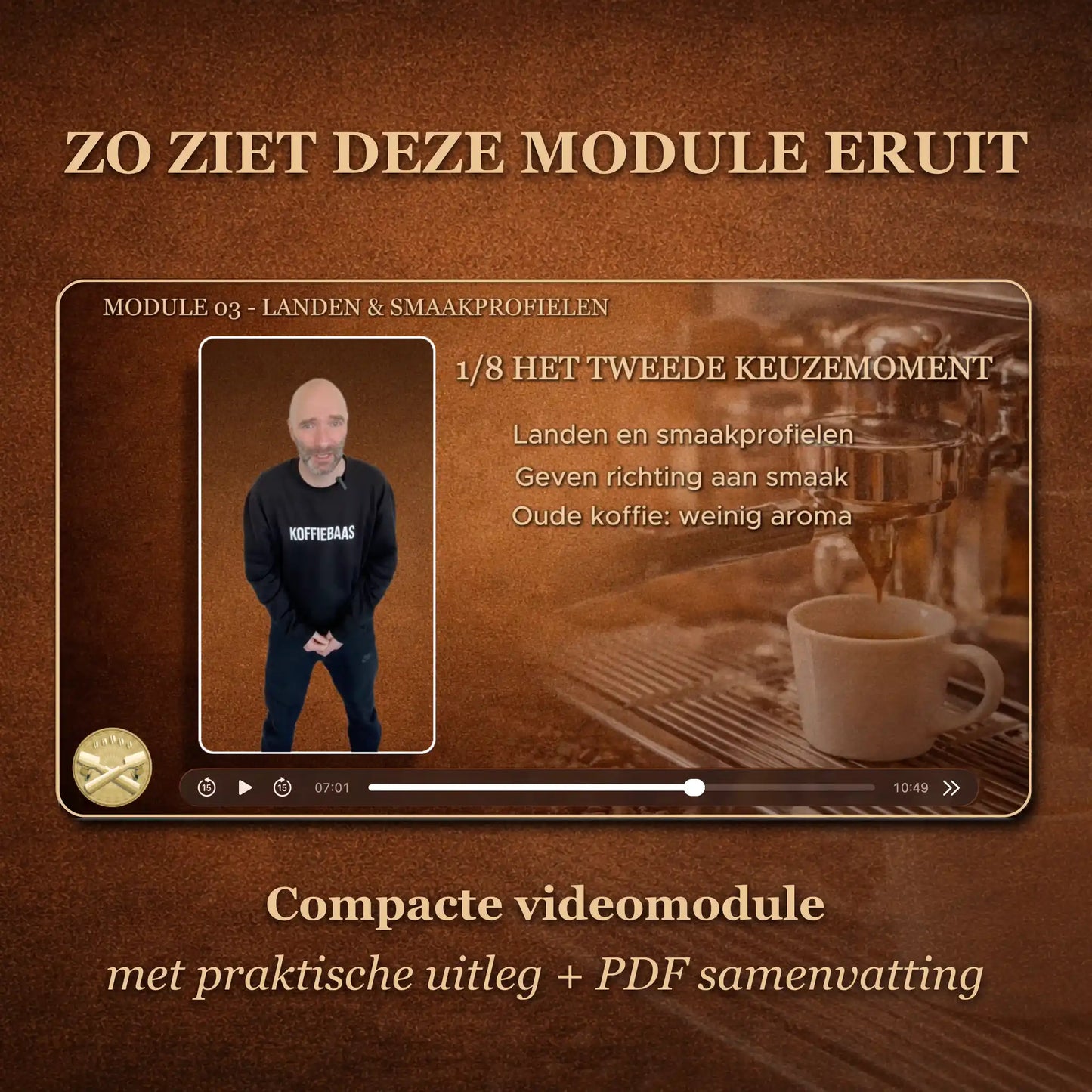 Preview van online barista module over koffielanden en smaakprofielen inclusief videoles en pdf samenvatting voor thuisbarista