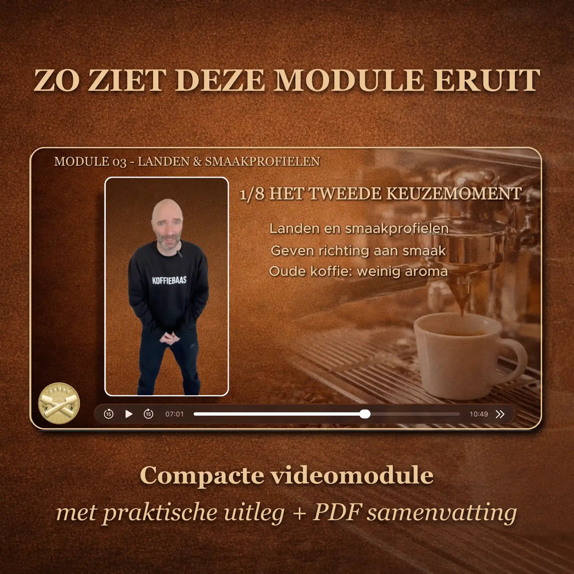 Preview van online barista module over koffielanden en smaakprofielen inclusief videoles en pdf samenvatting voor thuisbarista