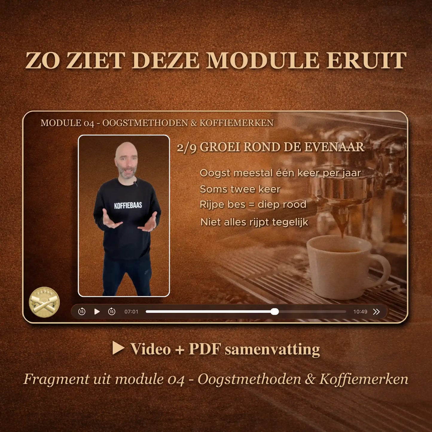 Preview van online barista module over single origin en espressoblend inclusief videoles en pdf samenvatting voor espresso thuis