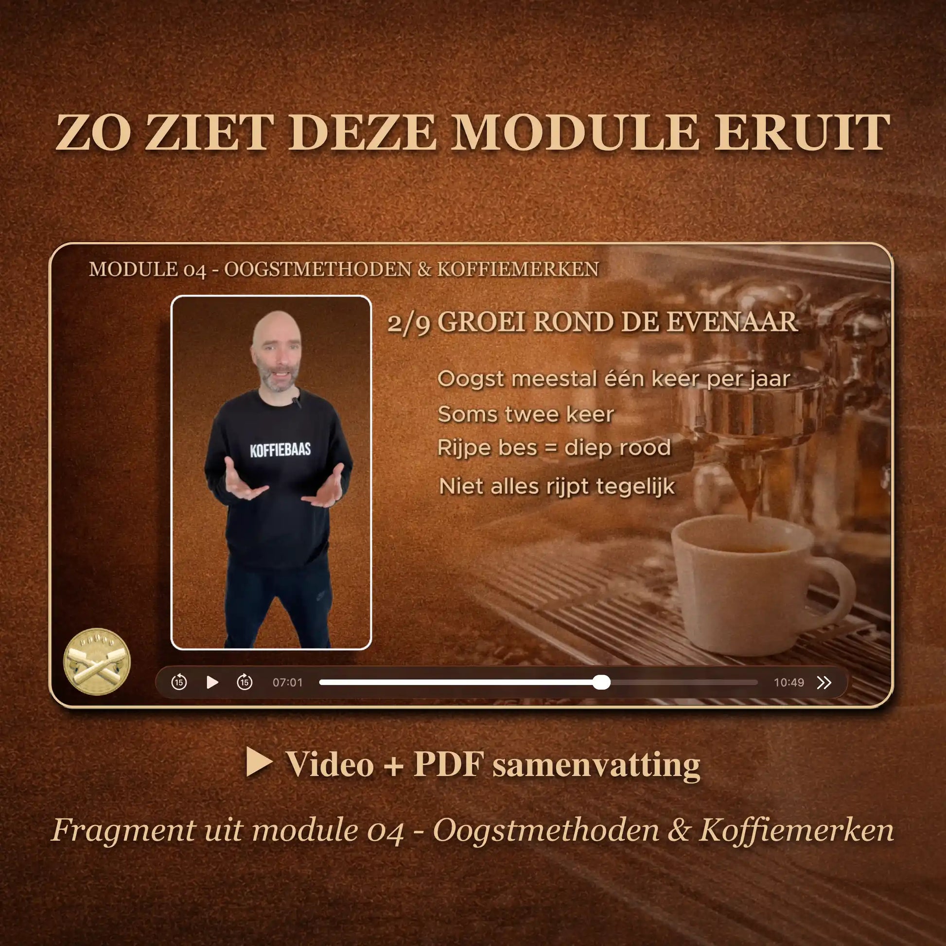 Preview van online barista module over single origin en espressoblend inclusief videoles en pdf samenvatting voor espresso thuis