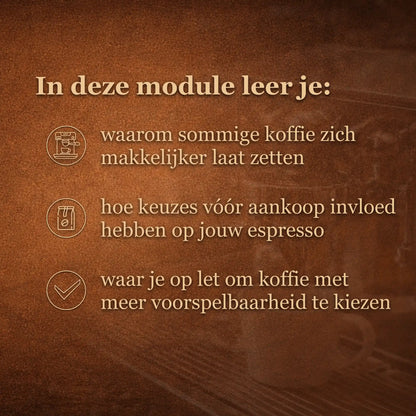 Overzicht van wat je leert over oogstmethoden en koffiemerken en hoe deze de kwaliteit en zetbaarheid van espresso beïnvloeden