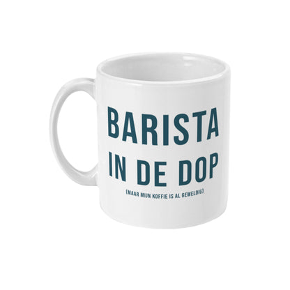 Persoonlijke koffie mok met naam en tekst barista in de dop maar mijn koffie is al geweldig