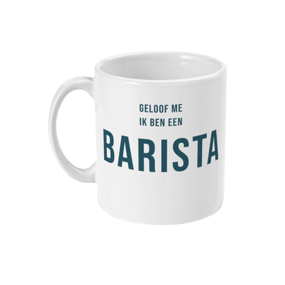 Persoonlijke koffie mok met naam en tekst  geloof me ik ben een barista